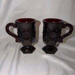 Vintage Avon 1876 Cape Cod Ruby Red Glass Pedestal Mugs - Set of 2